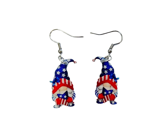 Gnome with Patriotic Star Earrings