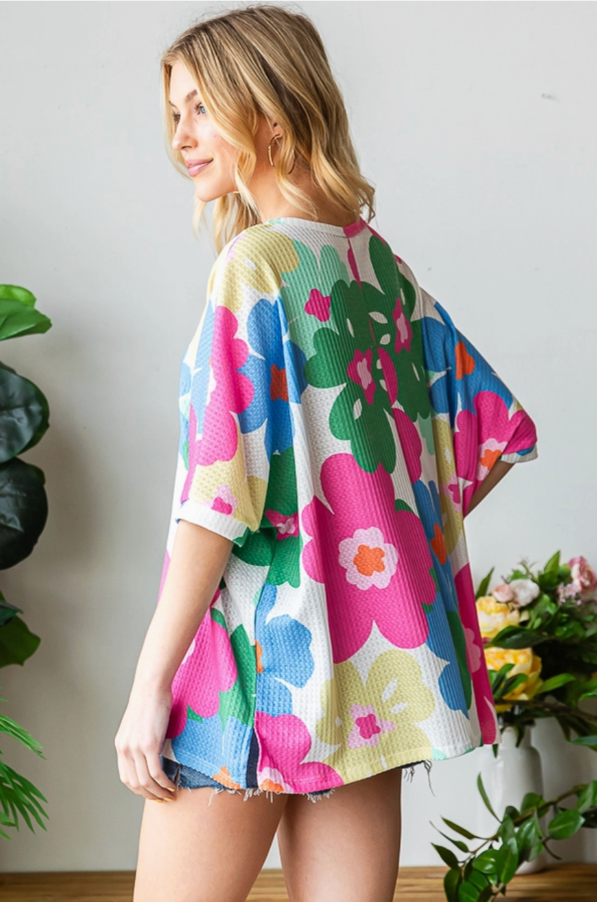 Oversized Bright Floral Short Sleeve Top