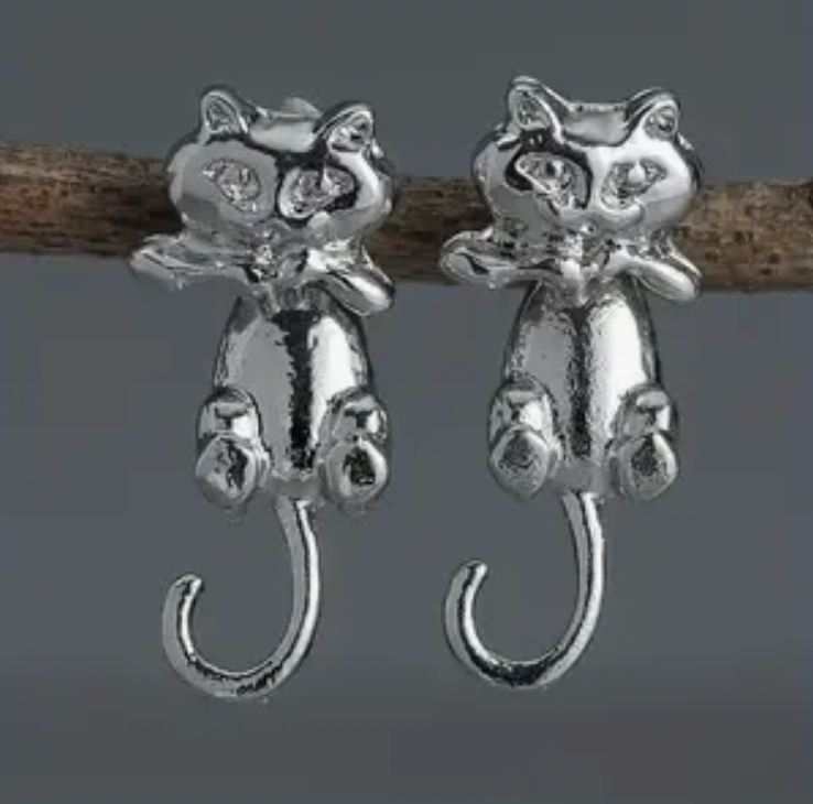 Front/back Silver Cat Earrings