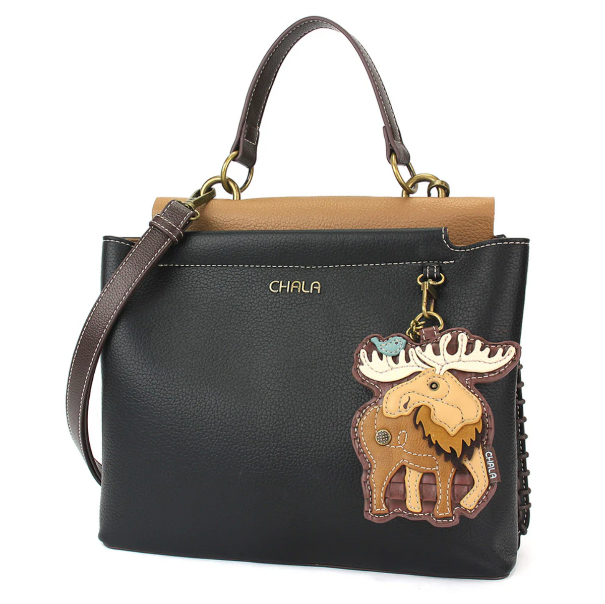 CHALA Triceratops Satchel Purse - Medium Turquoise Faux Leather Bag With Detachable Strap & Key Fob