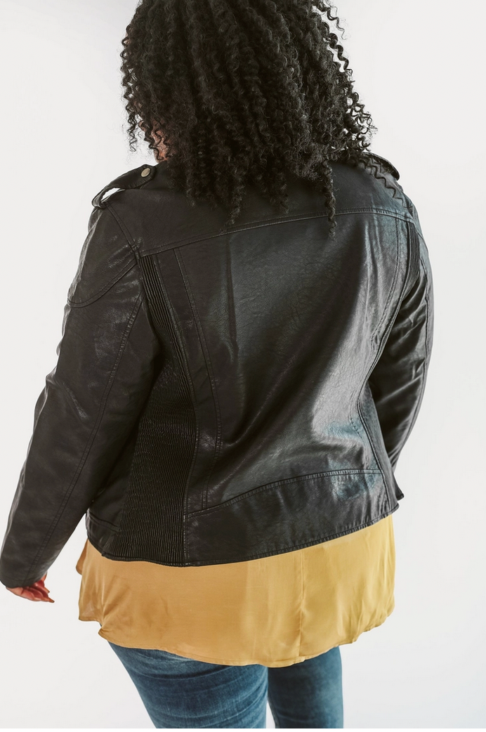 Cropped Black Vegan Leather Jacket (Plus)