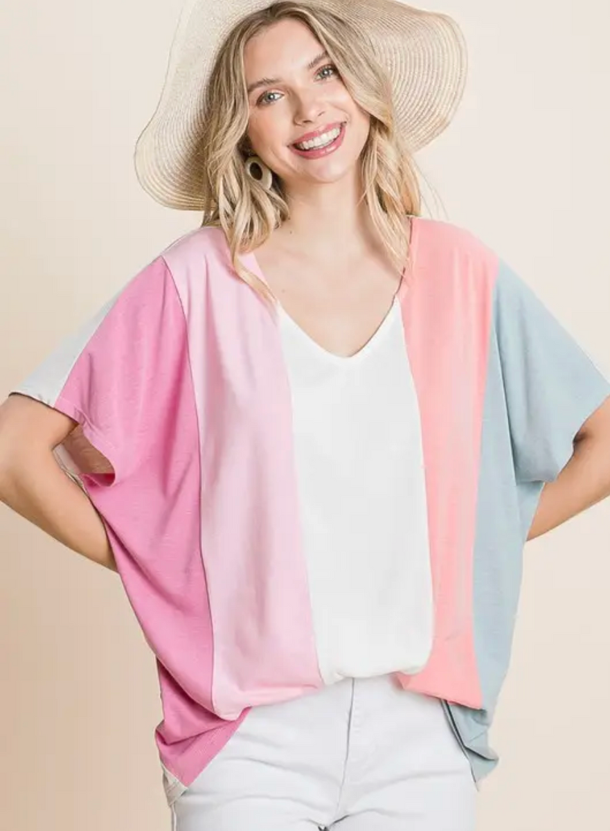 Color Blocked Short Sleeve Tunic Top – Whimsies