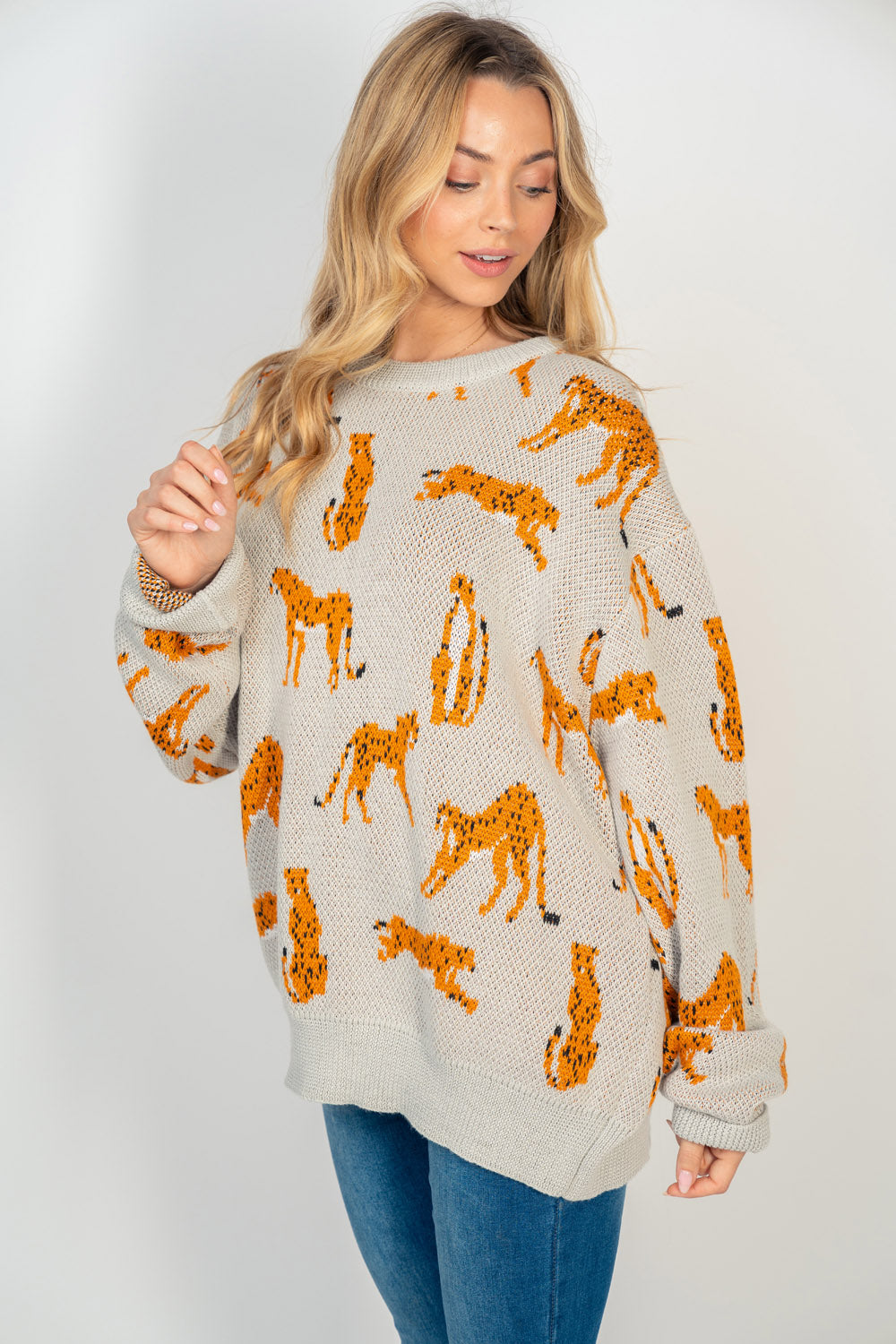 Reg. Sizes Sweater Knit Cheetah Top