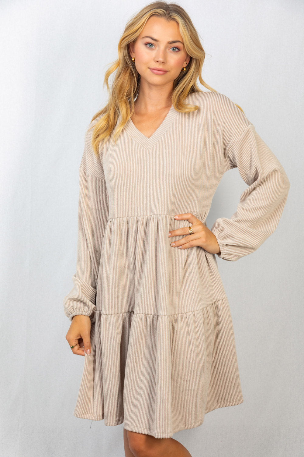 Plus Oatmeal Ribbed Knit Dress