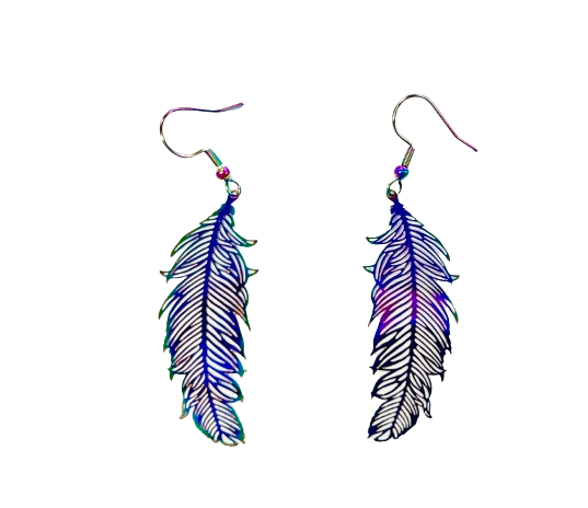 Rainbow Feather Metal Earrings