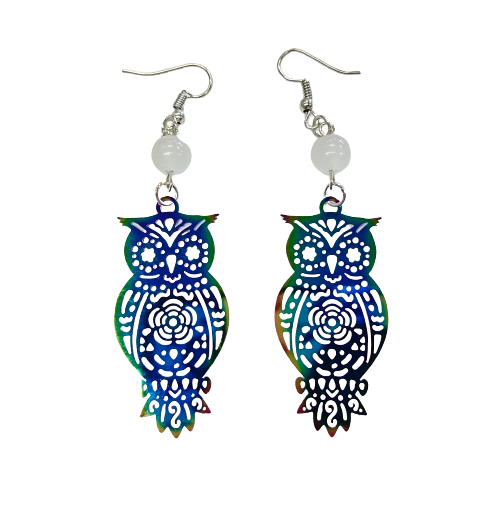 Metal Rainbow Owl Earrings