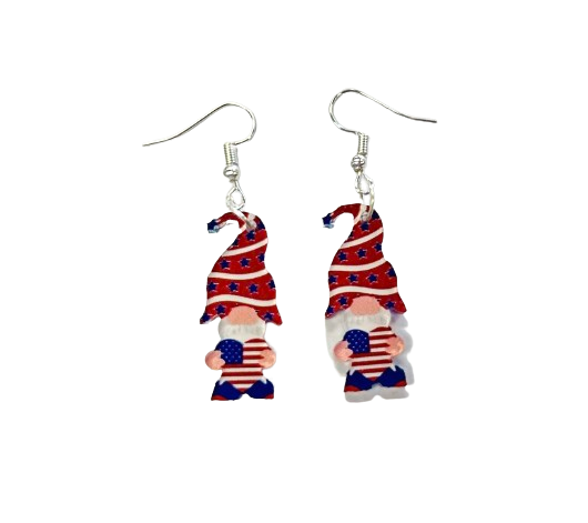 Gnome with Flag Heart Earrings