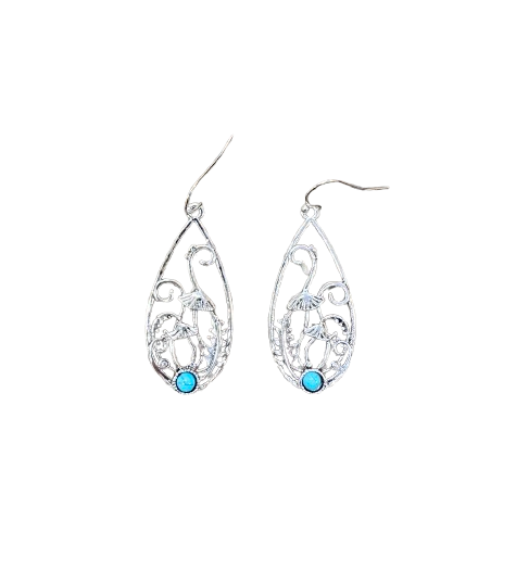 Silvertone Mushroom Filigree Earrings