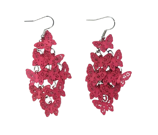 Hot Pink Butterfly Waterfall Earrings