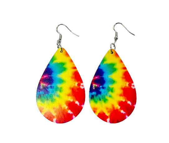 Rainbow Tie Dye Teardrop Earrings