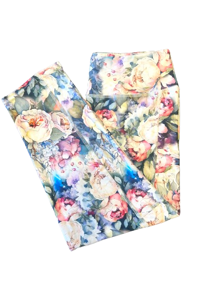 Watercolor flowers Capri Legging WITH Pockets