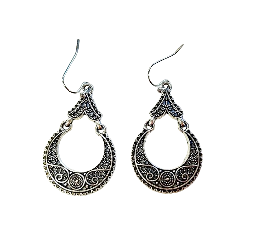 Ornate Silvertone Hoop Earrings