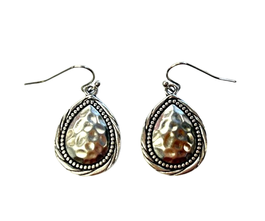 Silvertone Hammered Teardrop Earrings