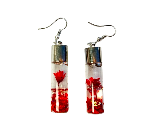 Red Flower in Vial Earrings