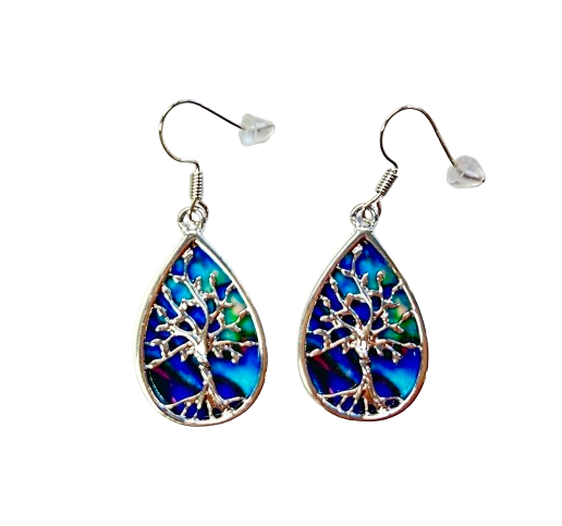 Blue Background Tree of Life Earrings
