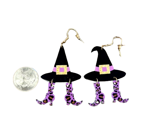 Cheetah Leg Witch Hat Earrings