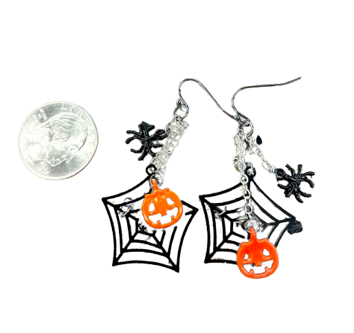 Spider web/pumpkin/spider dangle earrings