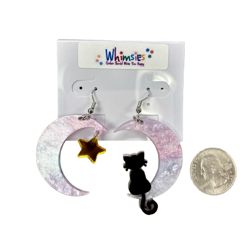 Purple cat/moon earrings