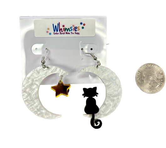 White cat/moon earrings