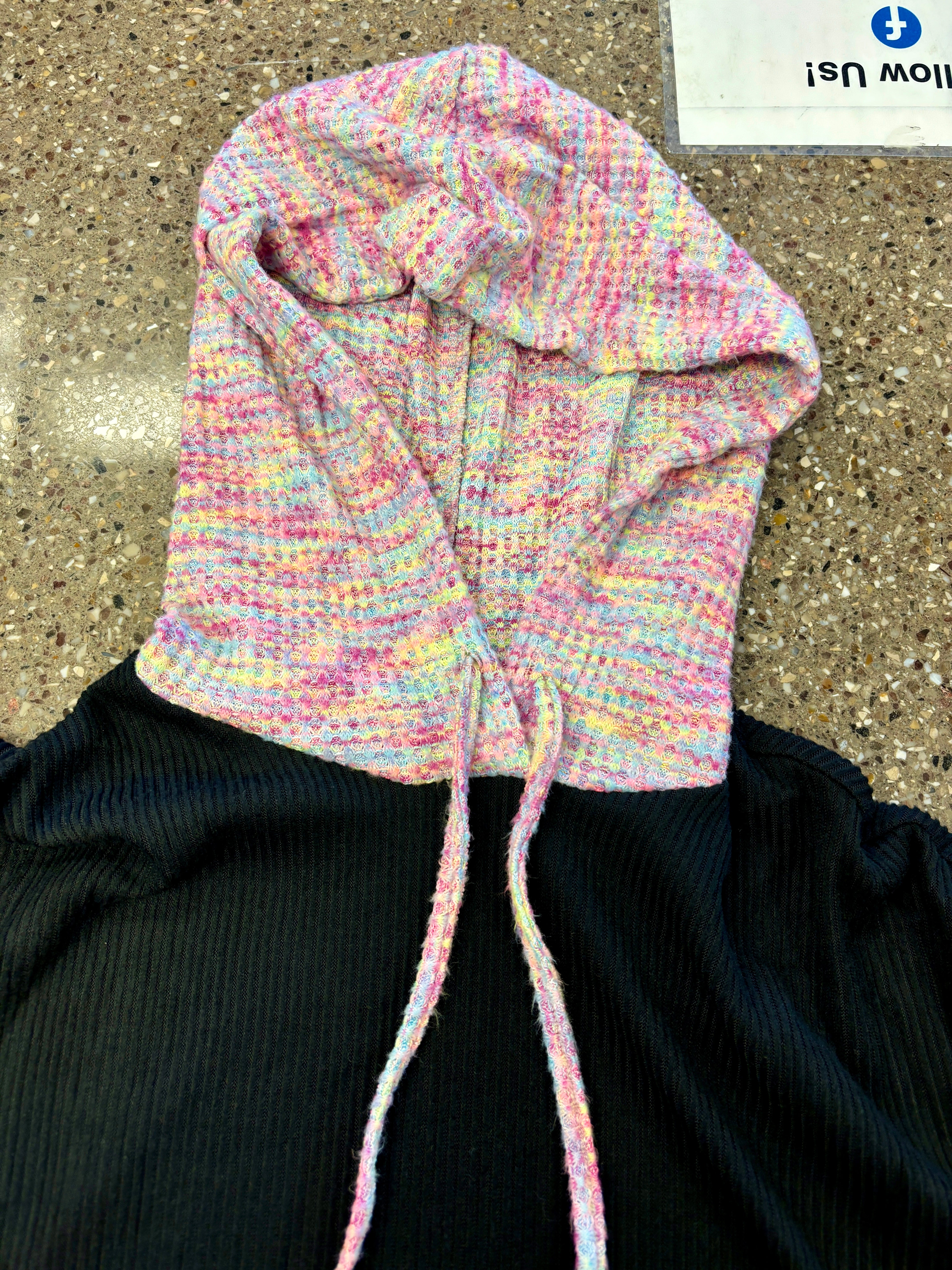 Solid Knit Top With Multicolored Hood