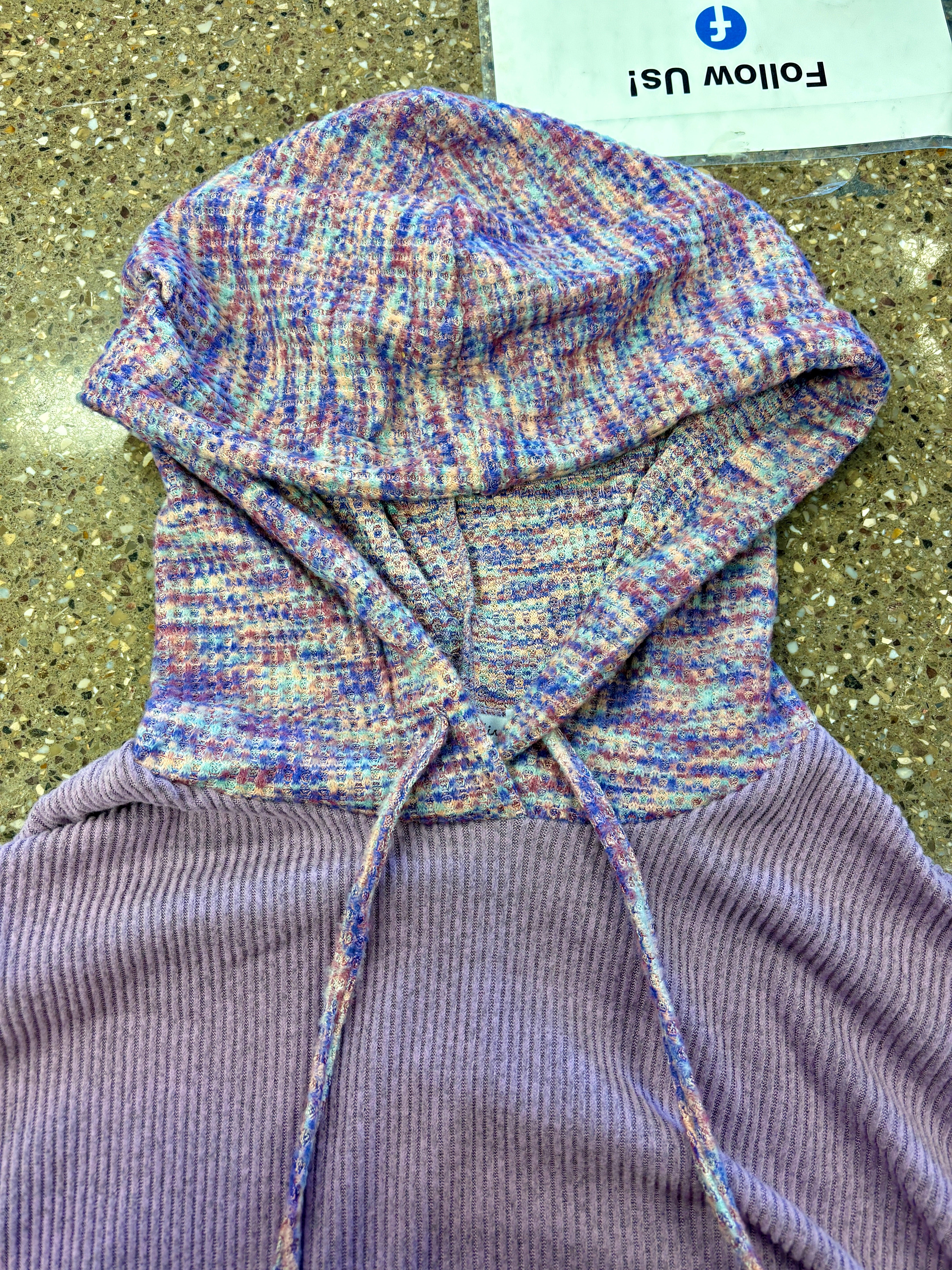 Solid Knit Top With Multicolored Hood