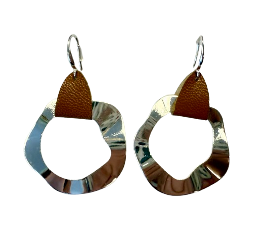 Hammered Hoops and Leather Earrings