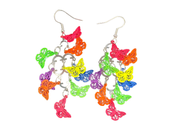 Neon Butterfly Waterfall Earrings
