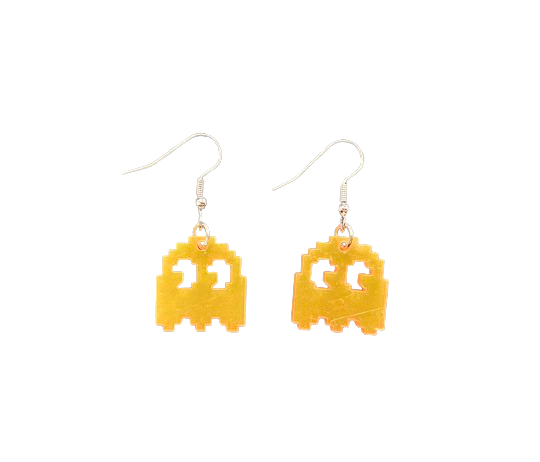 Orange Video Game Ghost Earrings