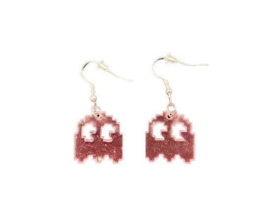 Pink Video Game Ghost Earrings