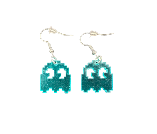 Blue Video Game Ghost Earrings