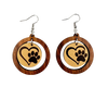 Wooden Circle Paw Love Earrings