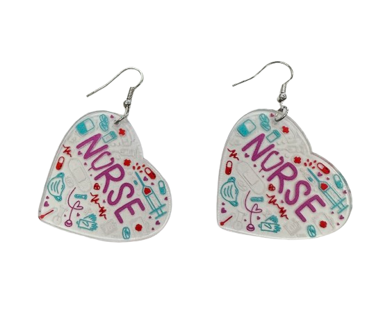 Nurse Acrylic Heart Earrings