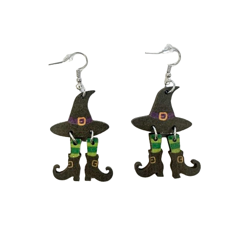 Witch Hat and Legs Earring - Green