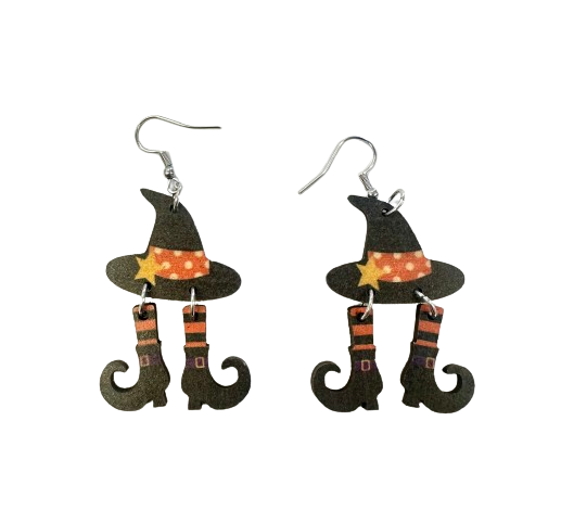 Witch Hat and Legs Earring - Orange