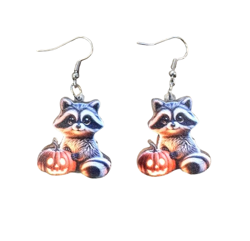 Halloween Pumpkin and Raccoon Earrings