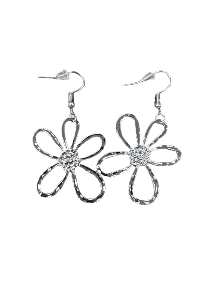 Big Silver Flower Earrings