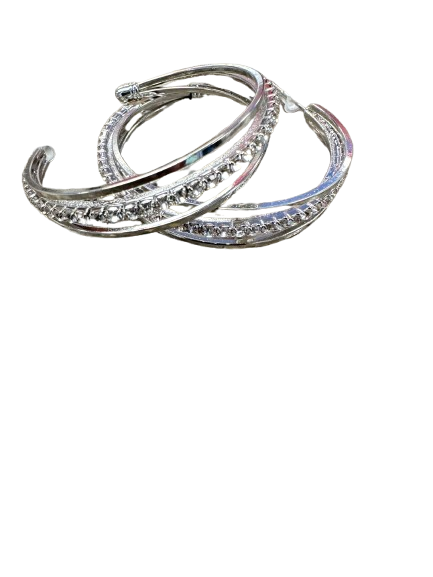 Silvery Rhinestone Hoop Earrings