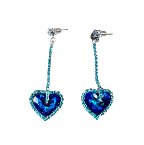 Blue Heart Gemstone Dangle Earrings