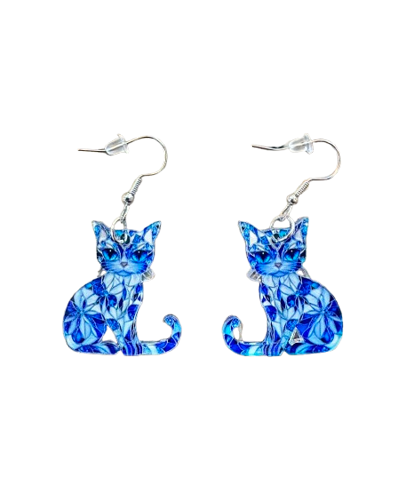 Blue Acrylic Cat Earrings