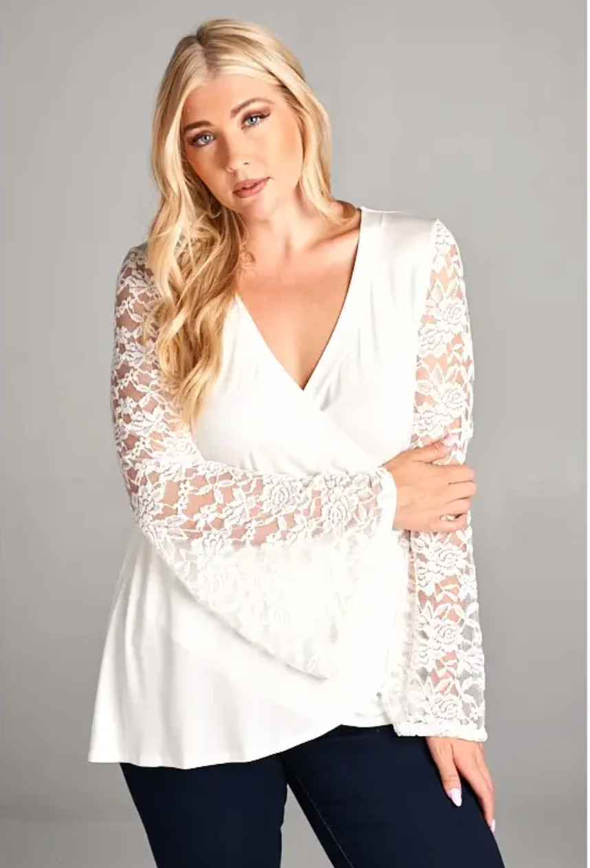 Plus Lace Bell Sleeve Wrap Top