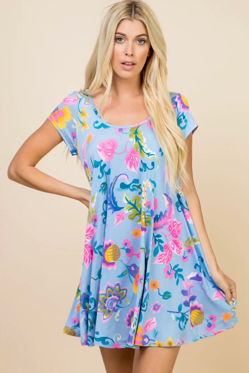 Whimsical Print Babydoll Tunic/Dress