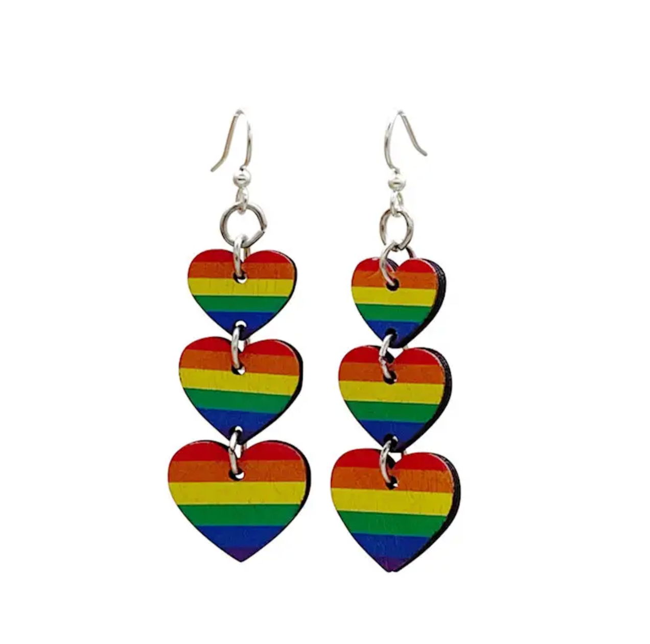 Rainbow Heart Wooden Earrings