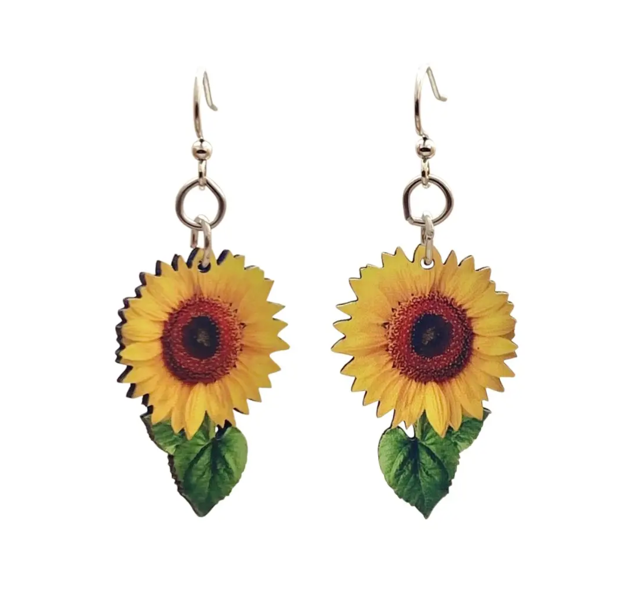 Sunflowers and Leaves Wooden Earrings