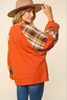 Thermal Solid/Plaid Bubble Sleeve Pullover