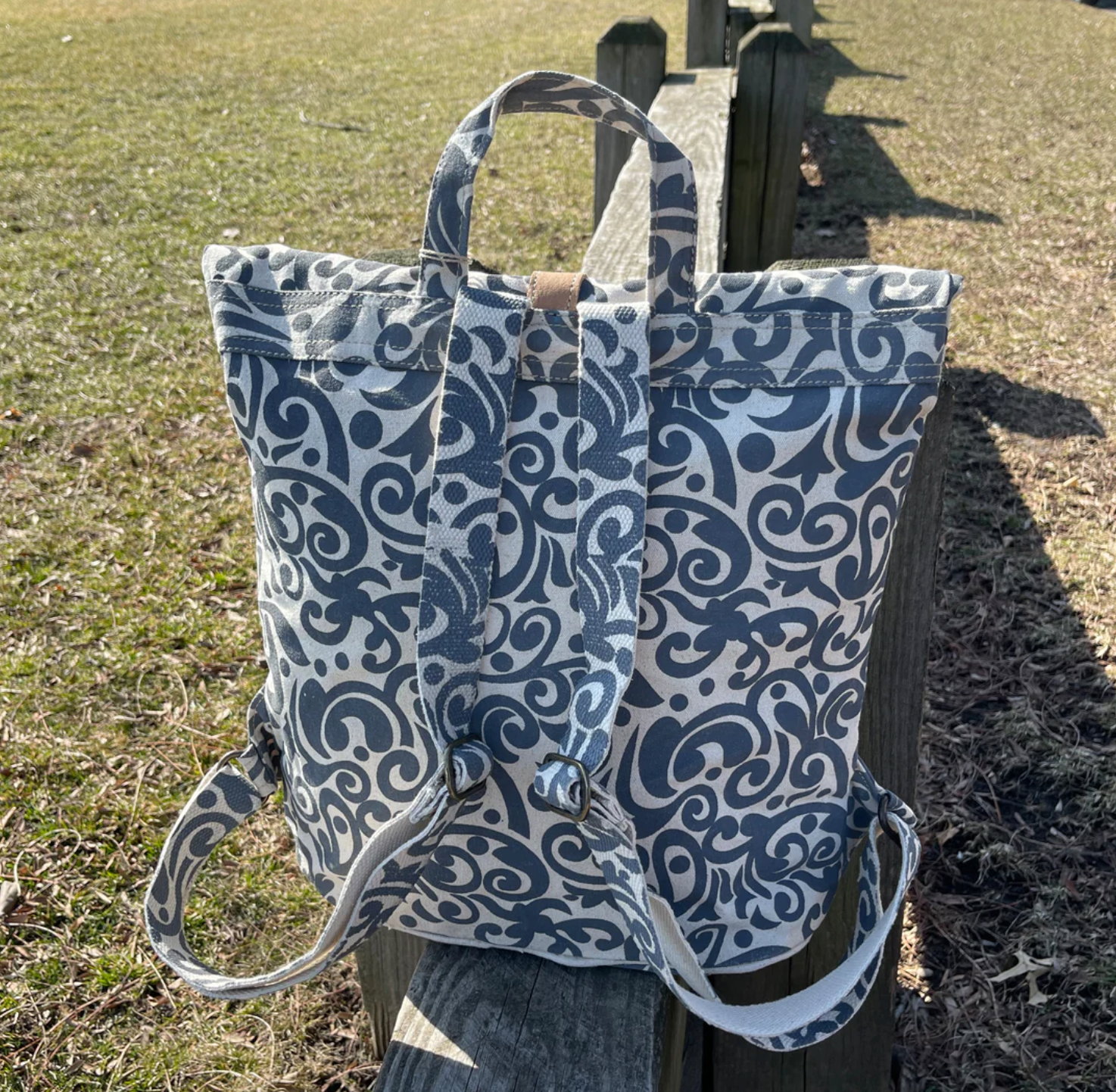 Travelteli Chintz Upcycled Canvas Cowhide Backpack Bag
