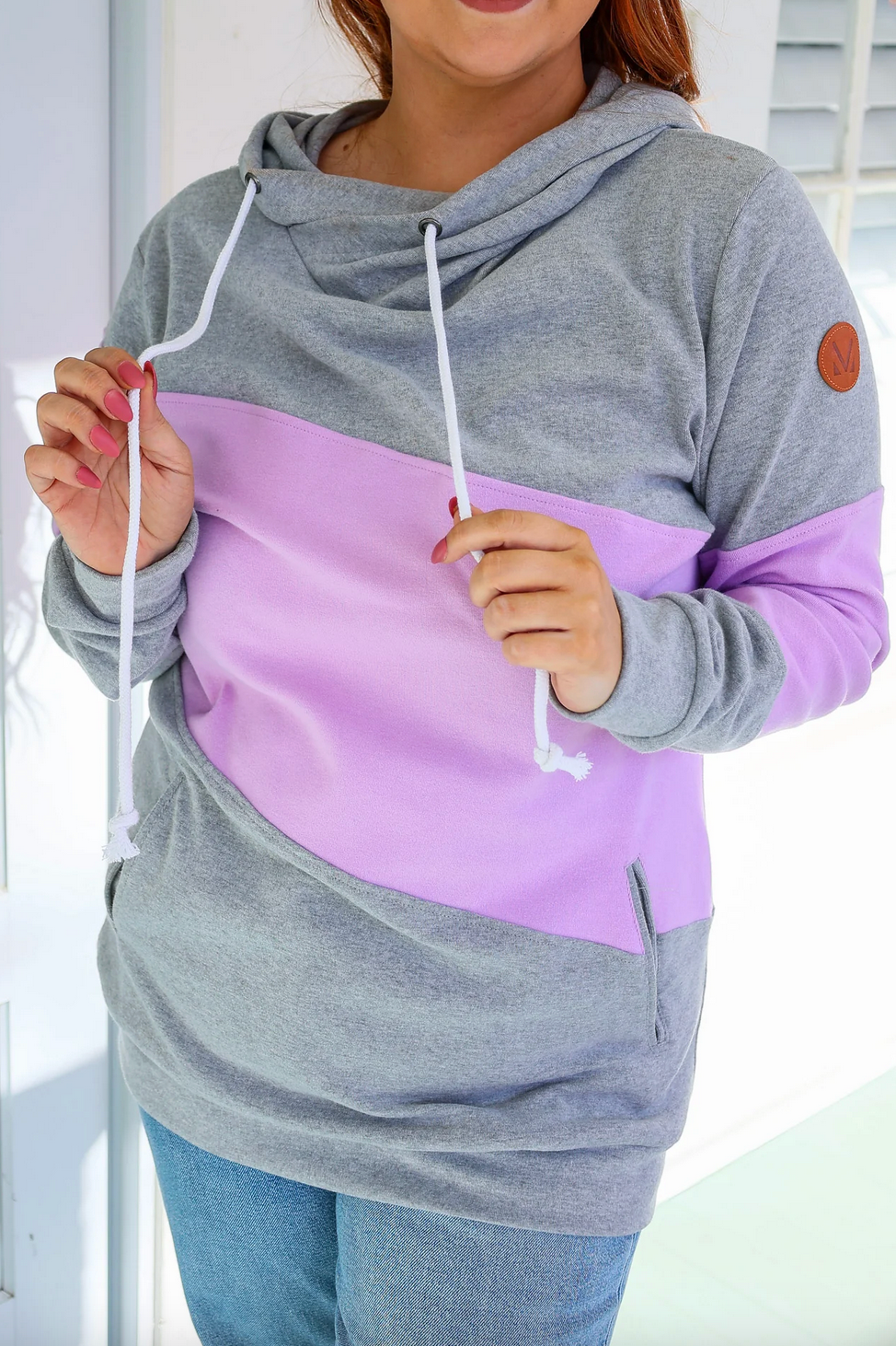 Lavender/Grey Colorblock Sweatshirt with Side Pockets