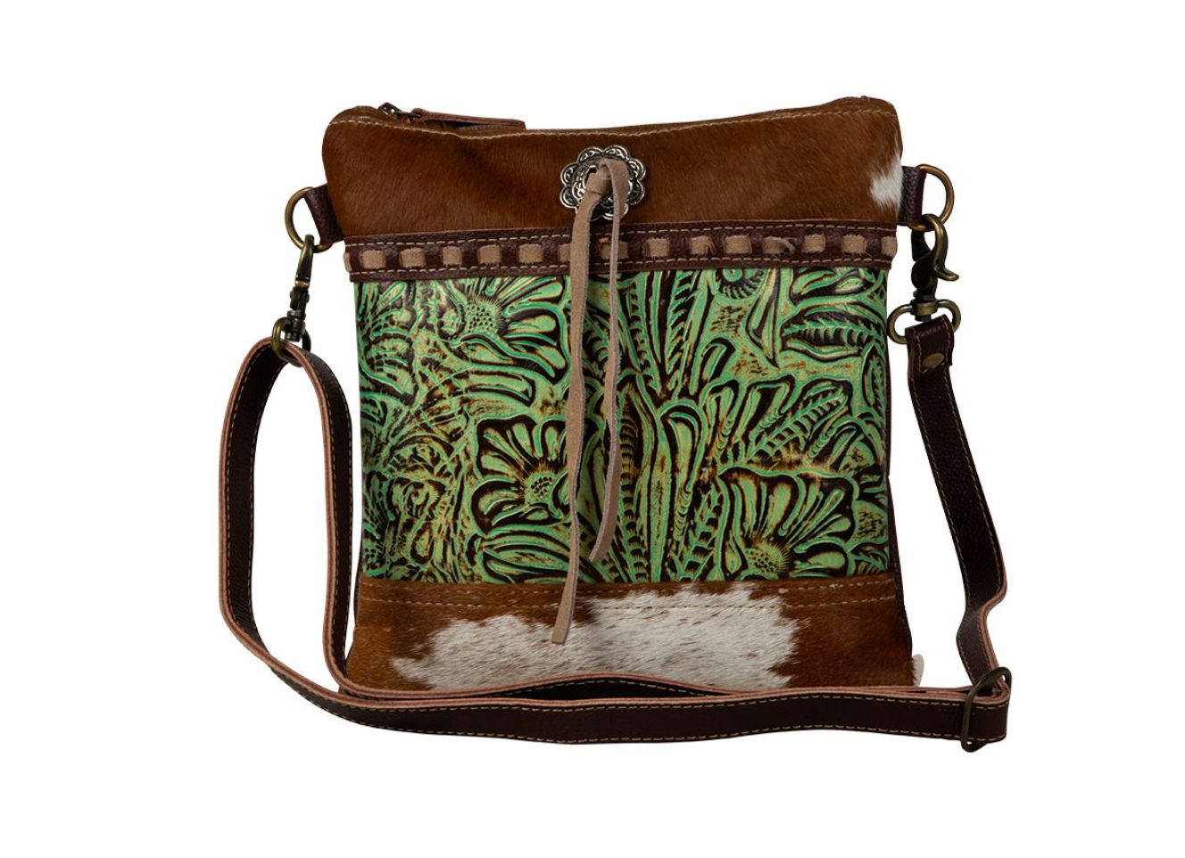 Myra Emerald Bloom Leather and Hairon Bag