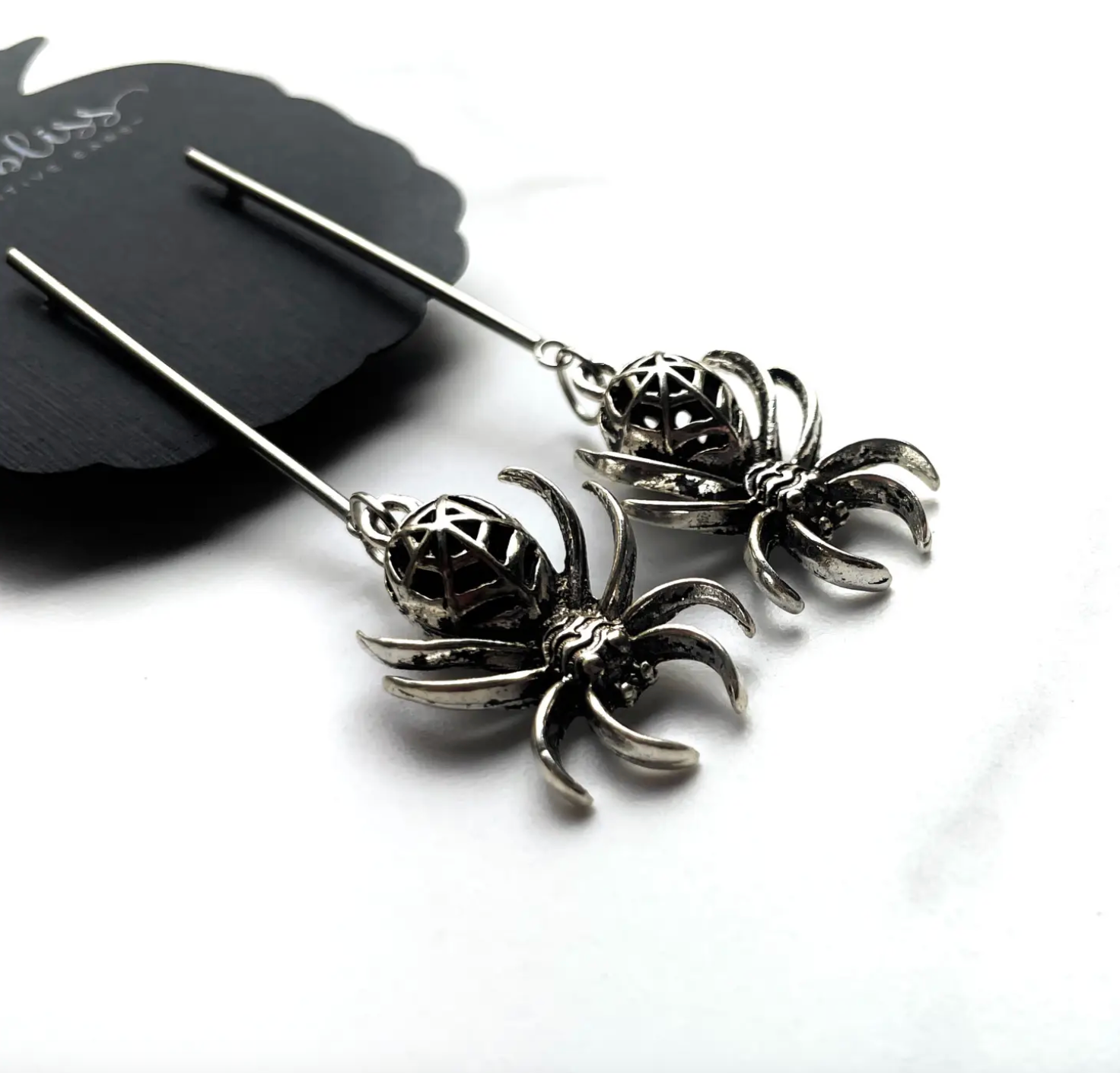 Silver Spider Drop Earrings