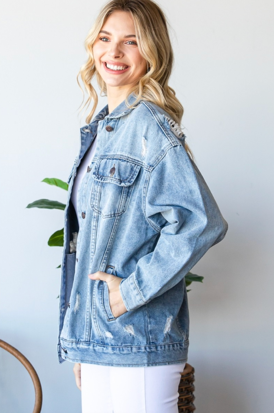 Medium Wash Distressed Denim Jacket