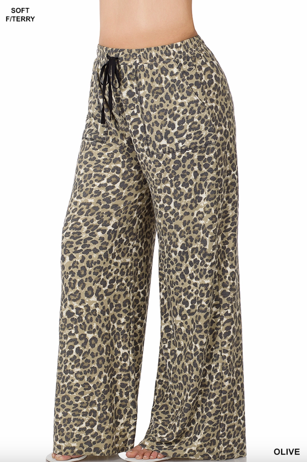 Plus French Terry Cheetah Pocket Drawstring Pants